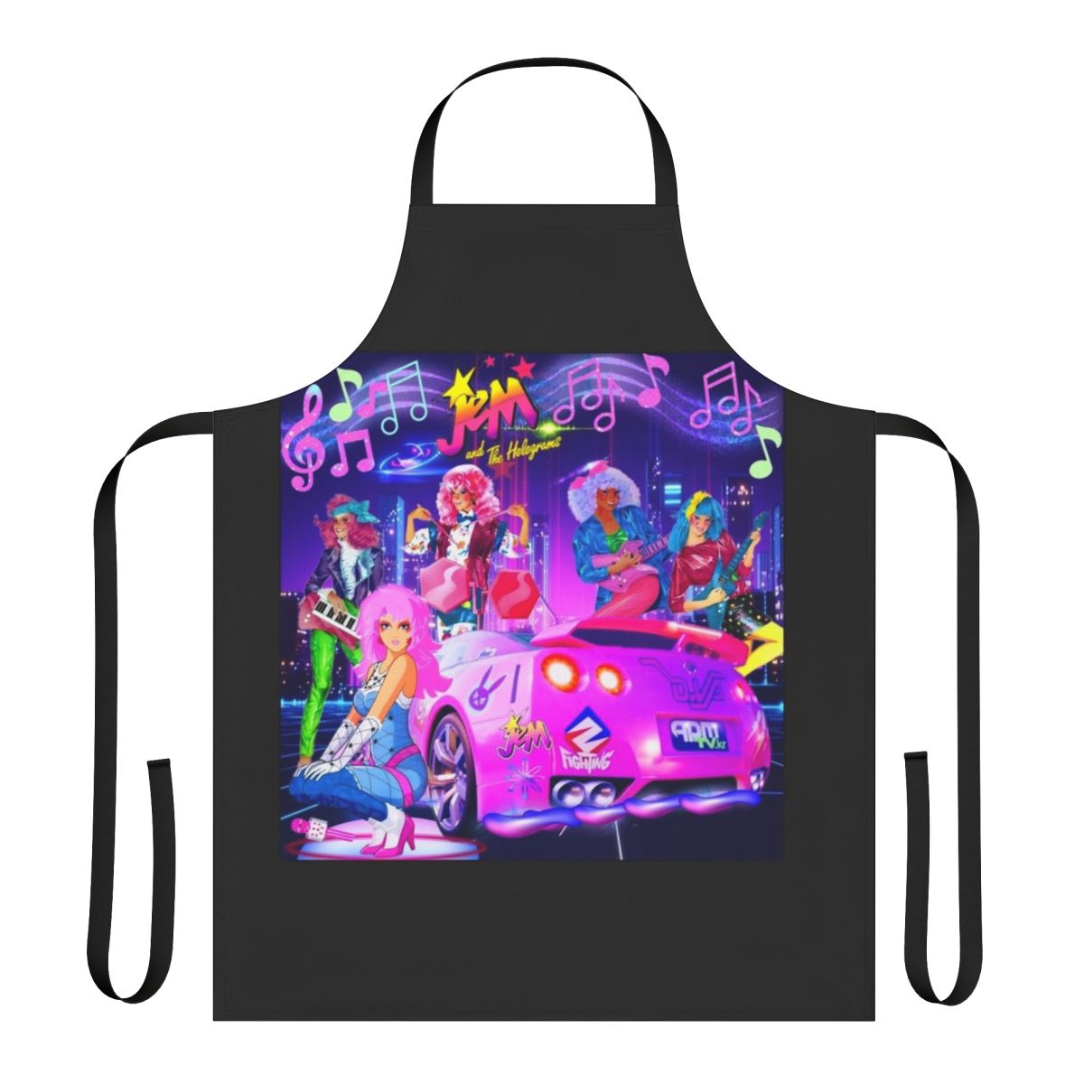 Retro-styled apron featuring the iconic music notes design inspired by the 80s cartoon "Jem and the Holograms"