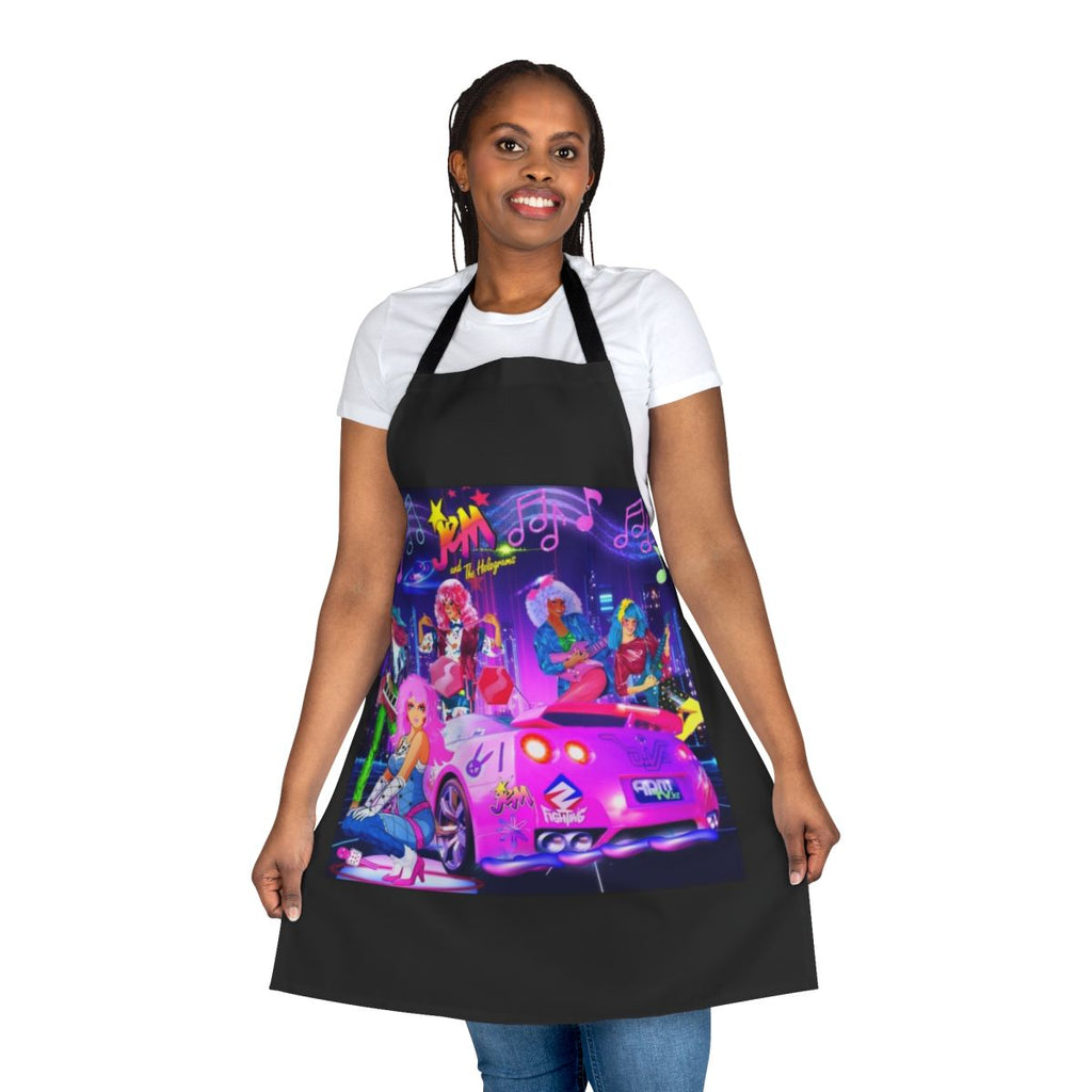 Retro-styled apron featuring the iconic music notes design inspired by the 80s cartoon "Jem and the Holograms"