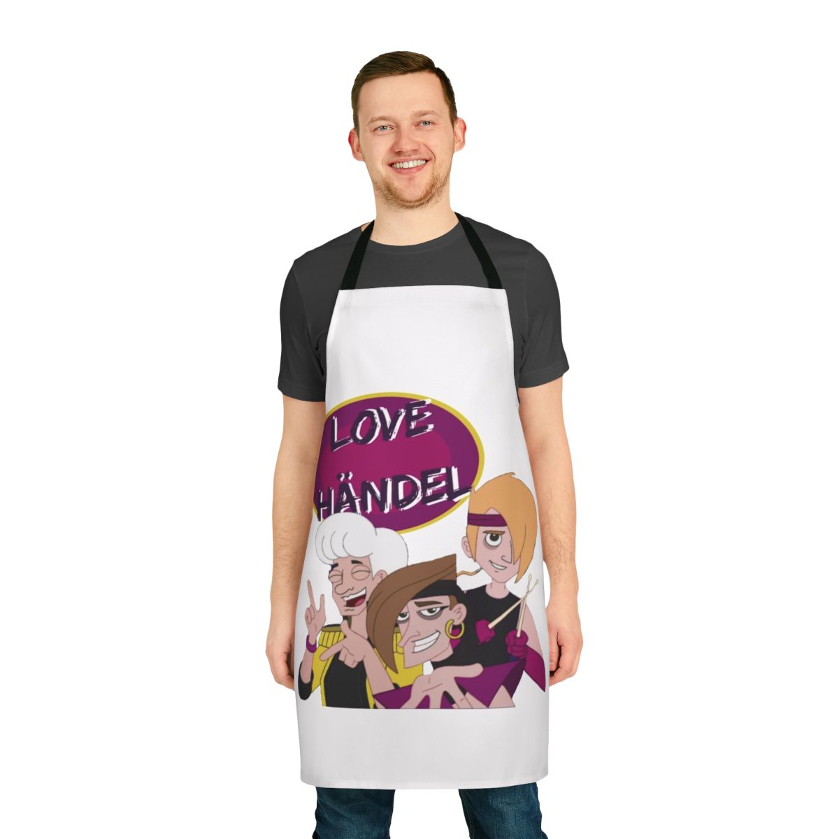 Vintage-style love handel band apron from the phineas and ferb cartoon