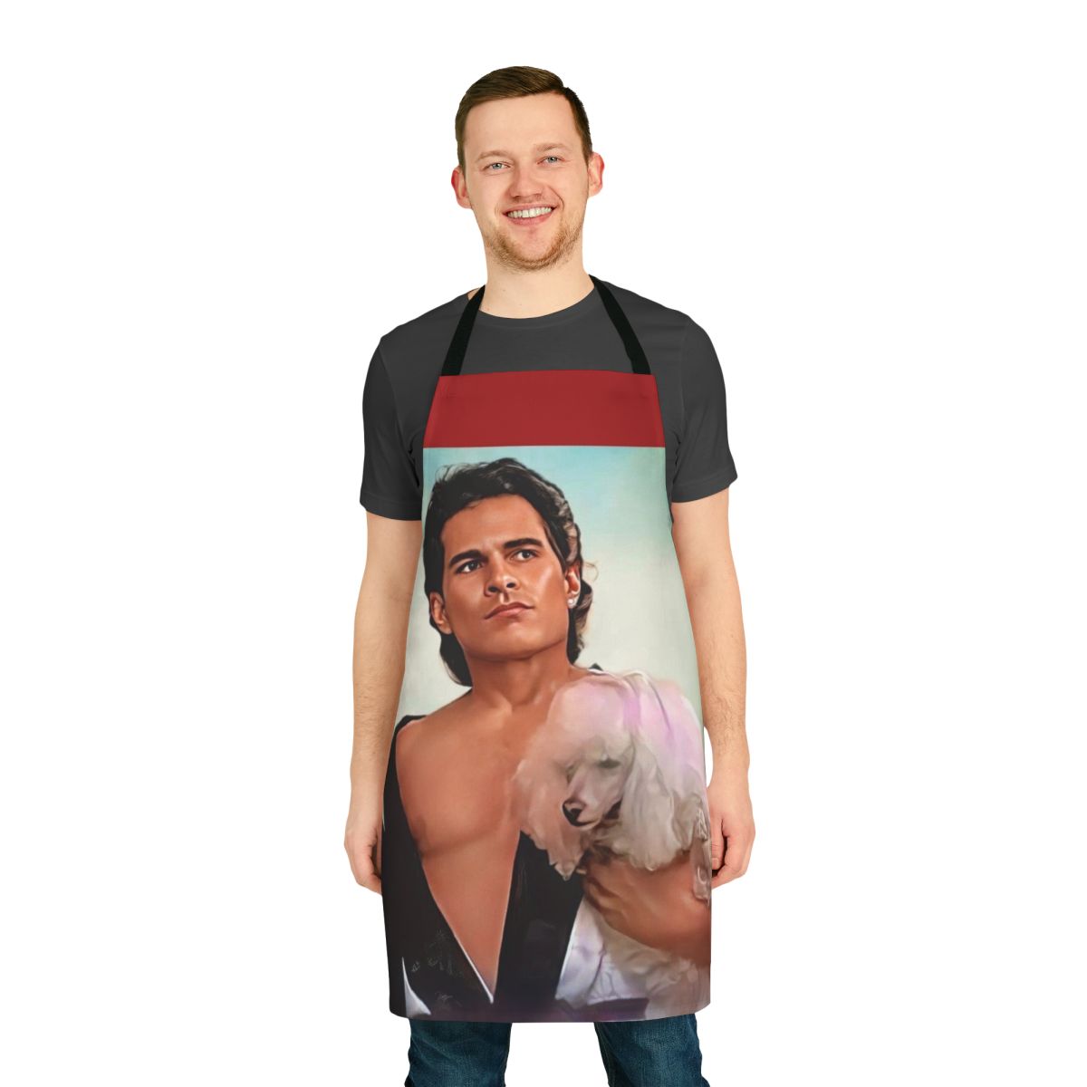 Garzia-inspired retro movie apron featuring iconic 80s TV show graphics