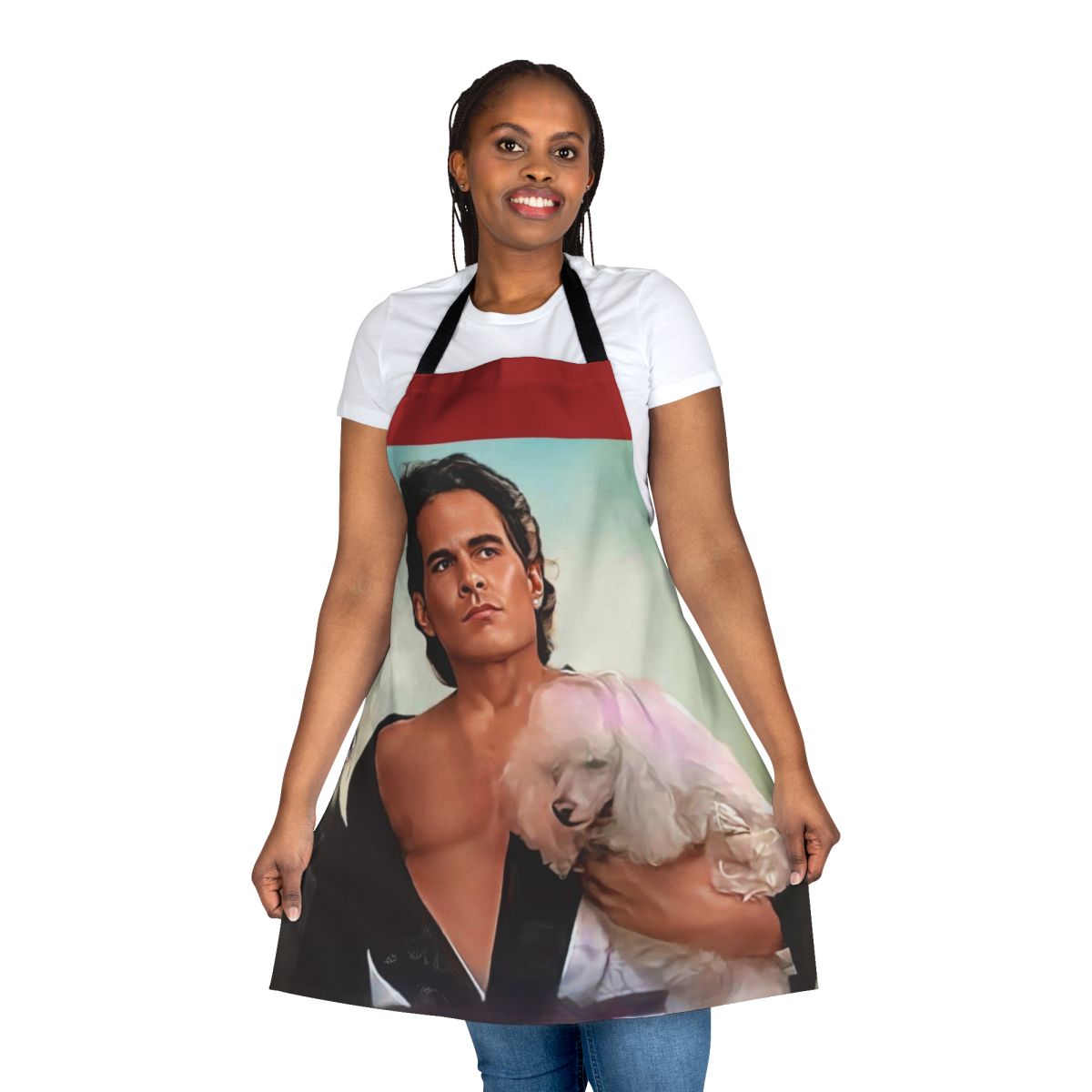 Garzia-inspired retro movie apron featuring iconic 80s TV show graphics