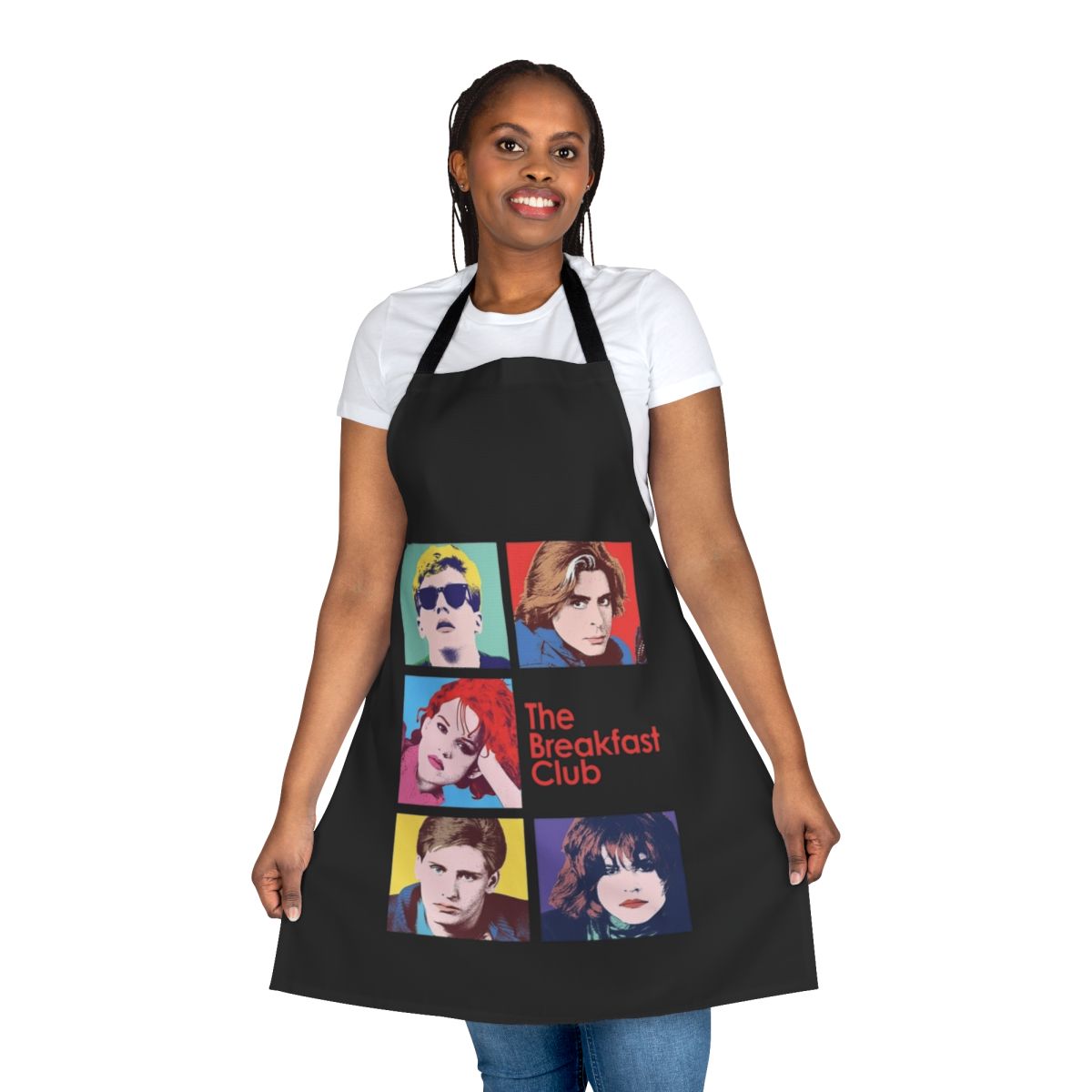 Retro-style Breakfast Club themed apron with iconic 80s movie characters