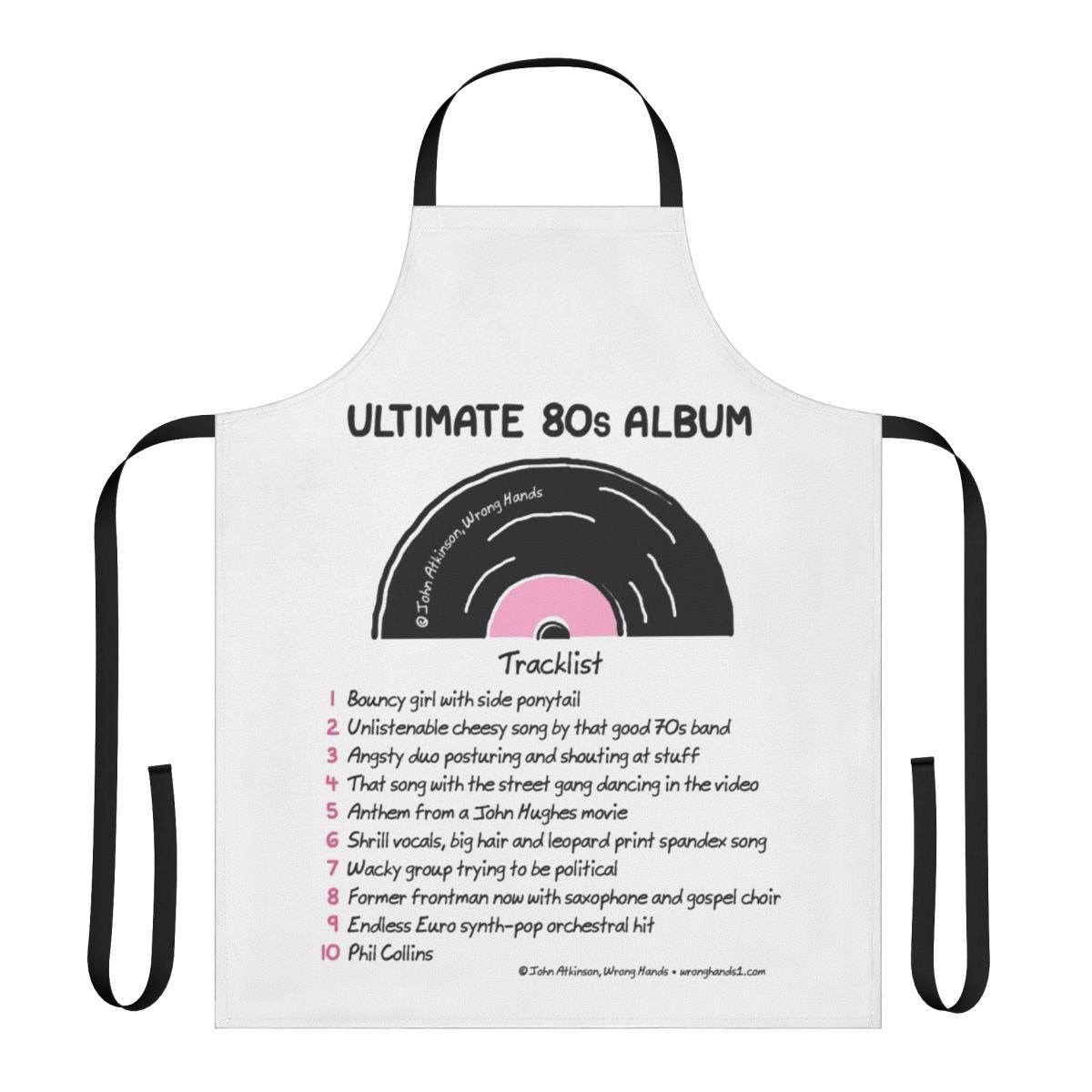 Stylized 80s music album artwork printed on a high-quality kitchen apron
