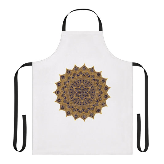 Colorful 80s music-inspired apron with synth-pop graphics