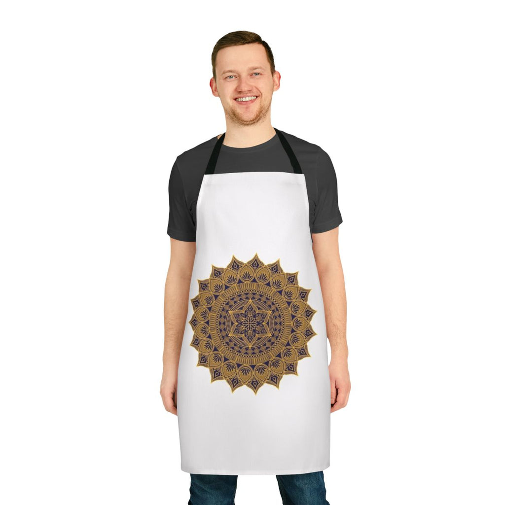 Colorful 80s music-inspired apron with synth-pop graphics