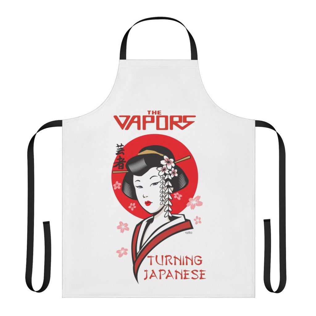 Retro 1980s music-themed apron with "Turning Japanese" design