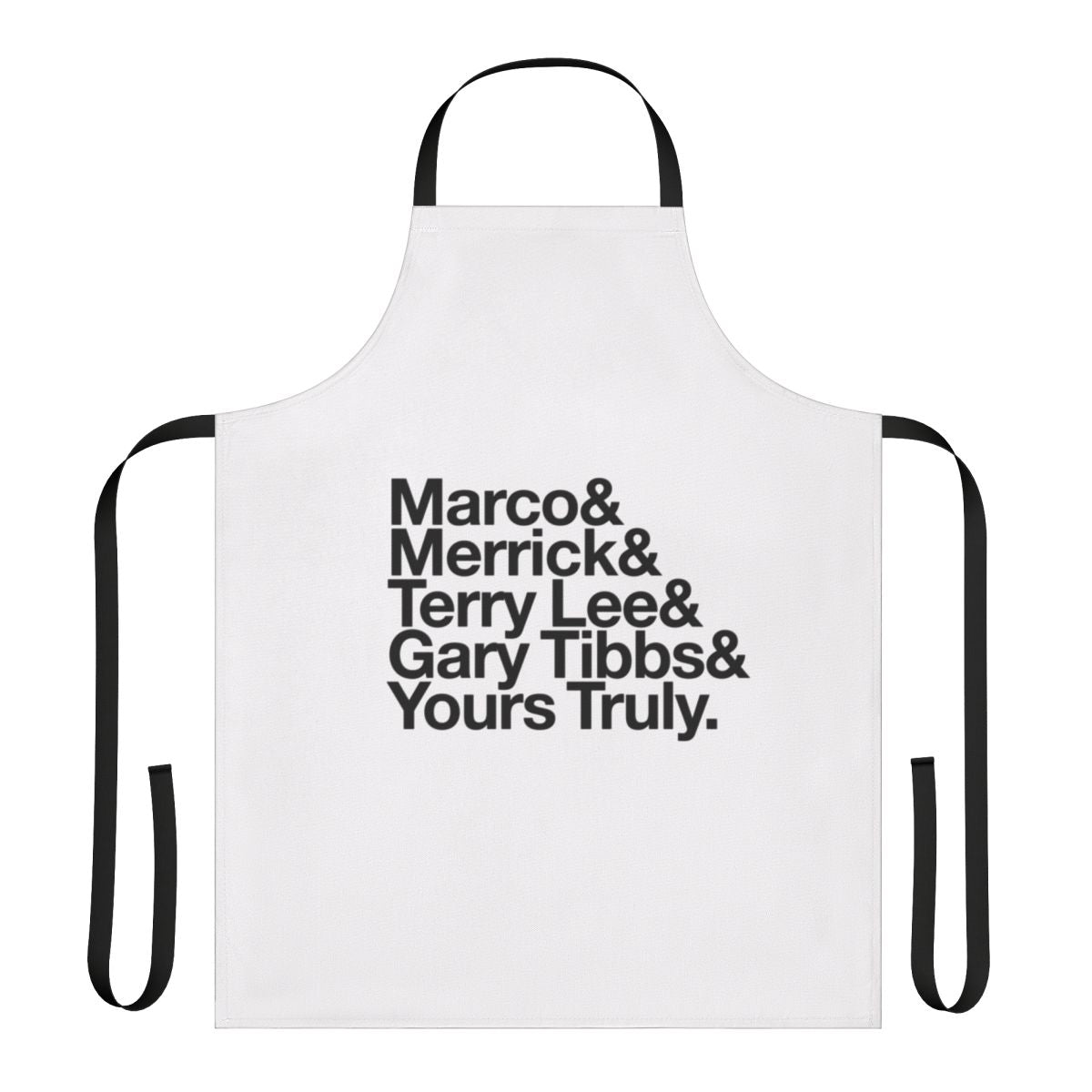 Retro-style apron featuring a playful design with the name and lyrics from the 80s new wave band Adam and the Ants