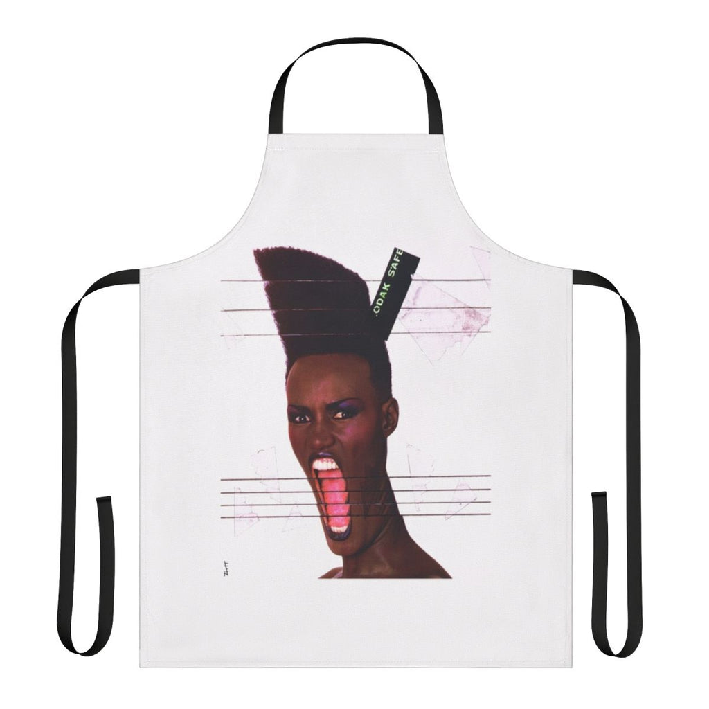 Retro music inspired apron featuring the album cover art of Grace Jones' "Slave to the Rhythm"
