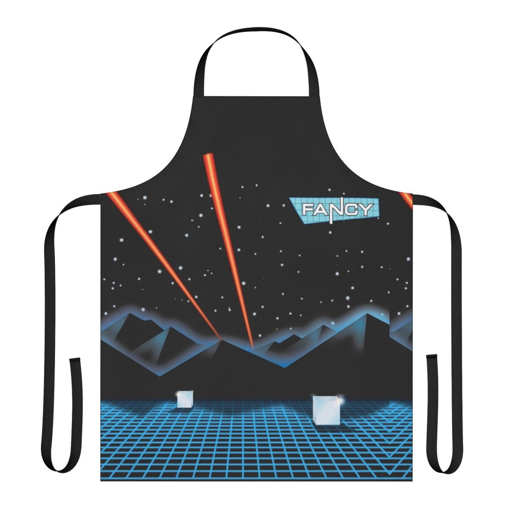 Retro 80s music themed apron featuring a stylized design