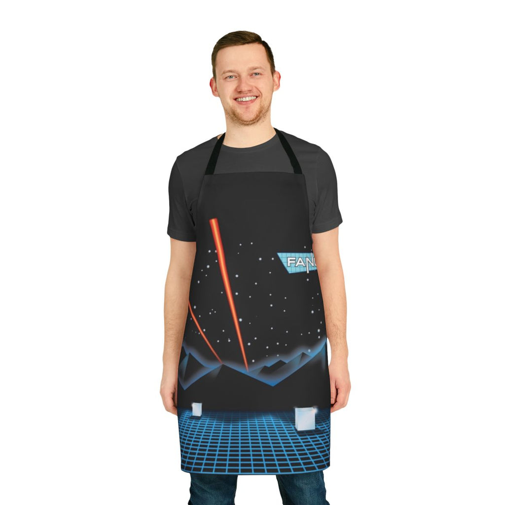Retro 80s music themed apron featuring a stylized design