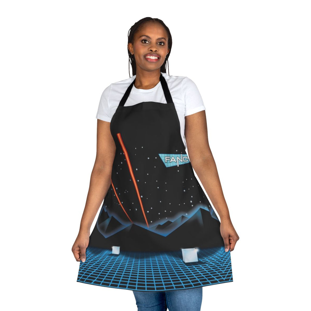 Retro 80s music themed apron featuring a stylized design