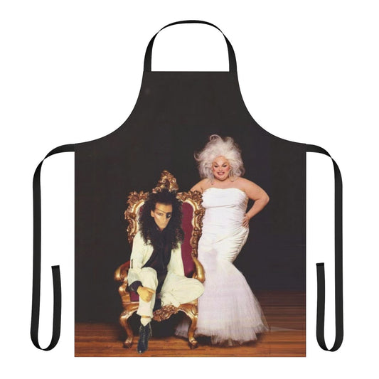 Colorful apron featuring the iconic 80s musicians Pete Burns and Divine