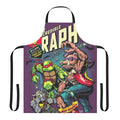 Retro-style kitchen apron featuring a ninja turtle character in a comic book mashup design