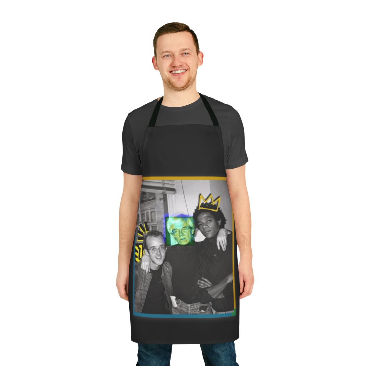 Retro 80s pop art apron featuring Andy Warhol-inspired design