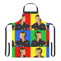 Retro 80s pop art style kitchen apron with celebrity-inspired design