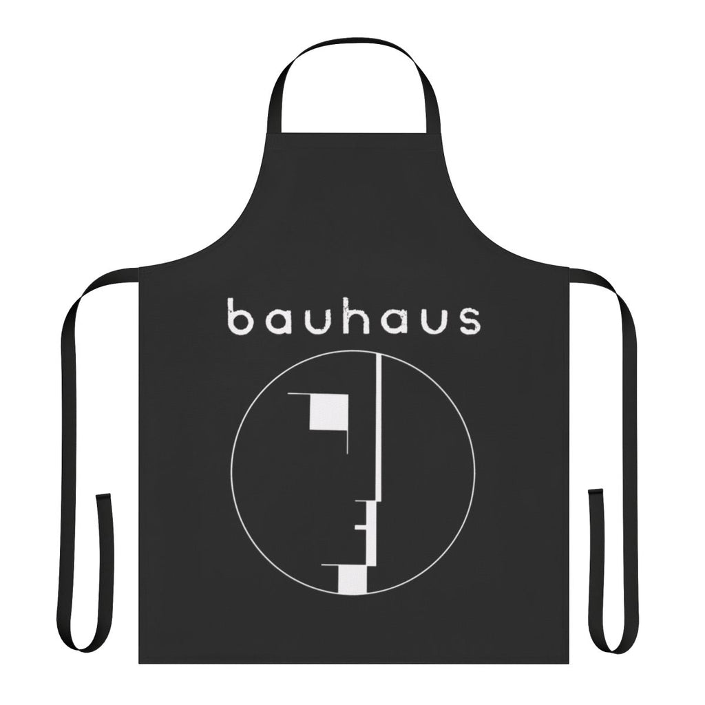 Stylish black and white apron featuring Bauhaus-inspired post punk and industrial music visuals