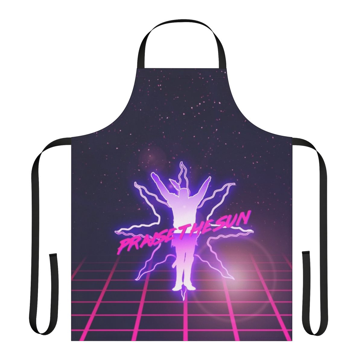 Stylized retro 80s apron featuring the iconic "Praise the Sun" symbol from the Dark Souls game series