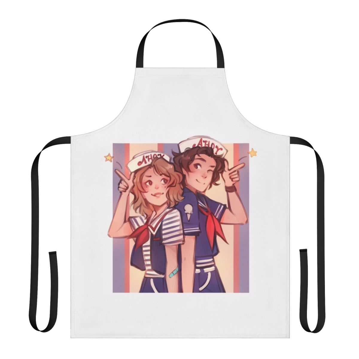Scoops Ahoy inspired apron with a retro 80s design