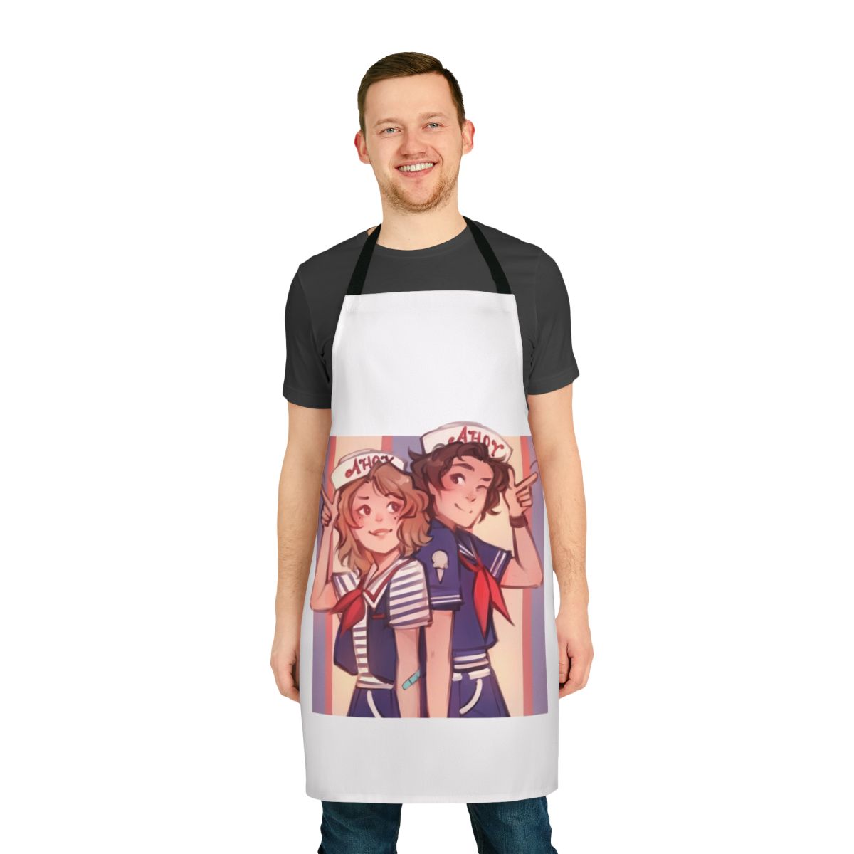 Scoops Ahoy inspired apron with a retro 80s design