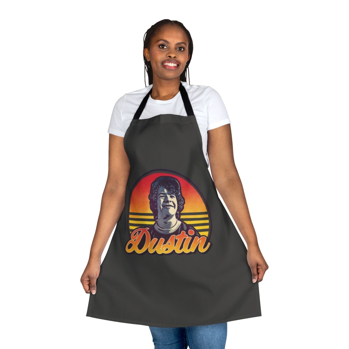 Retro 80s style apron with Stranger Things Dustin character design