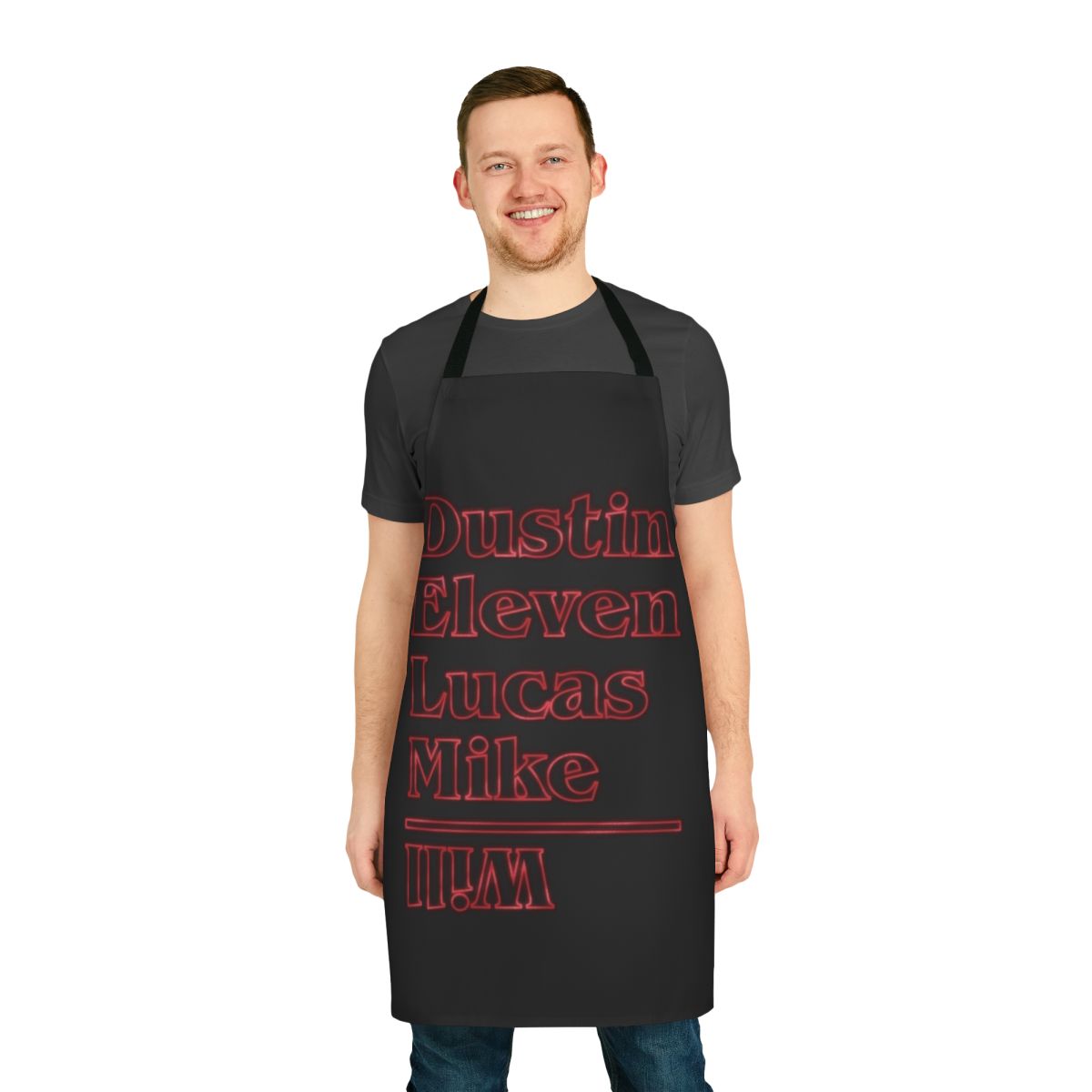 Retro-style Stranger Things inspired apron with character names