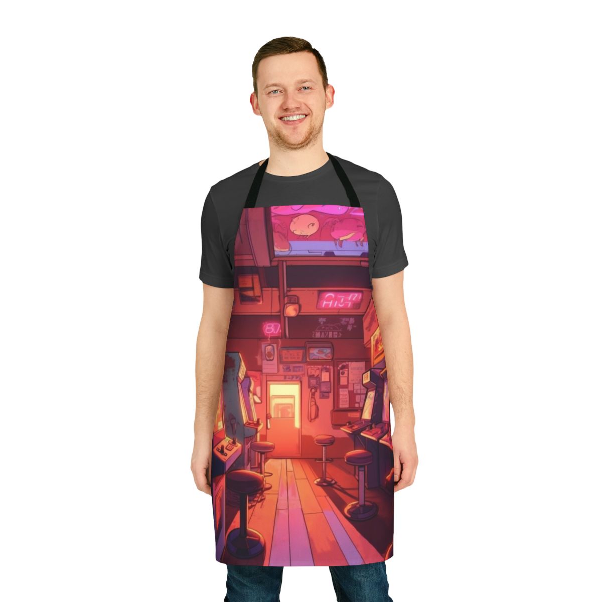 Retro 80s-style apron featuring the Arcade Hall from the hit TV series Stranger Things