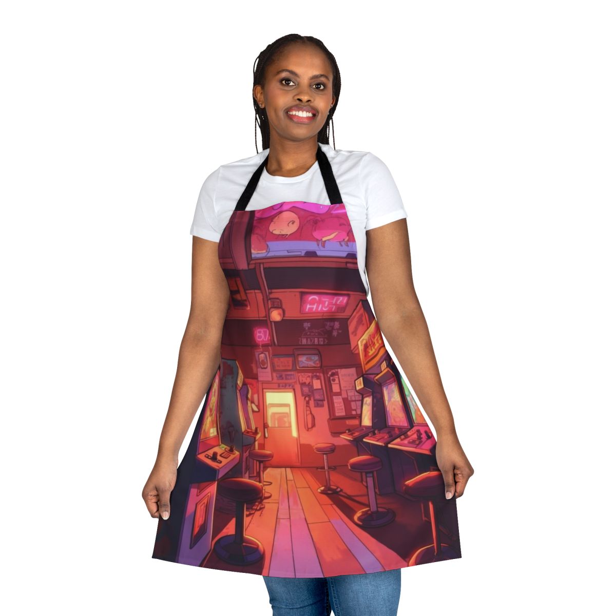 Retro 80s-style apron featuring the Arcade Hall from the hit TV series Stranger Things