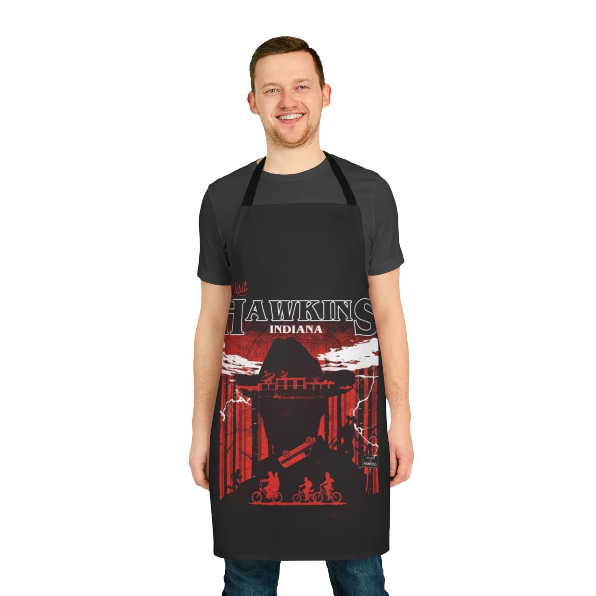 Retro 80s style apron with Stranger Things inspired graphics