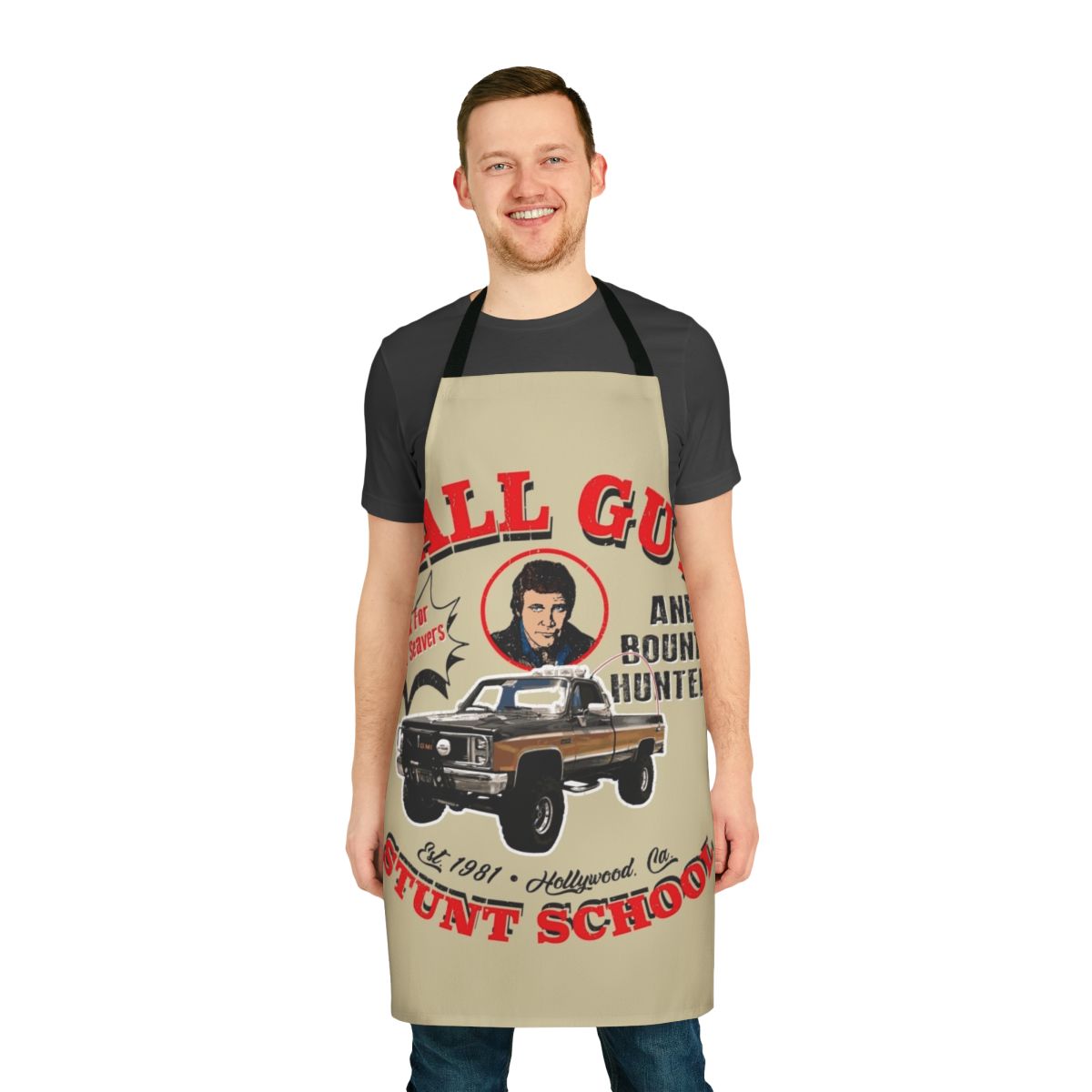 Apron featuring the logo and characters from the 1980s TV show "The Fall Guy"