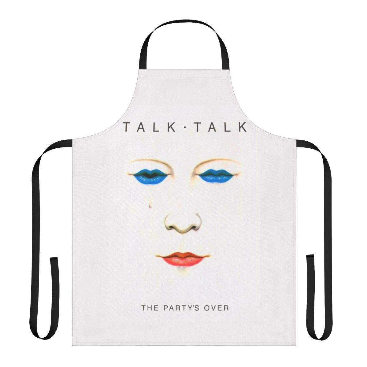 Retro 1980s inspired apron featuring the Talk Talk band logo and "The Party's Over" text