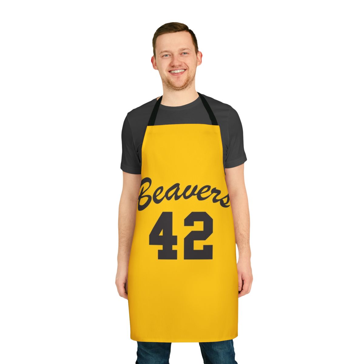 Retro-style apron featuring a wolf and the number 42, inspired by the cult classic film Teen Wolf