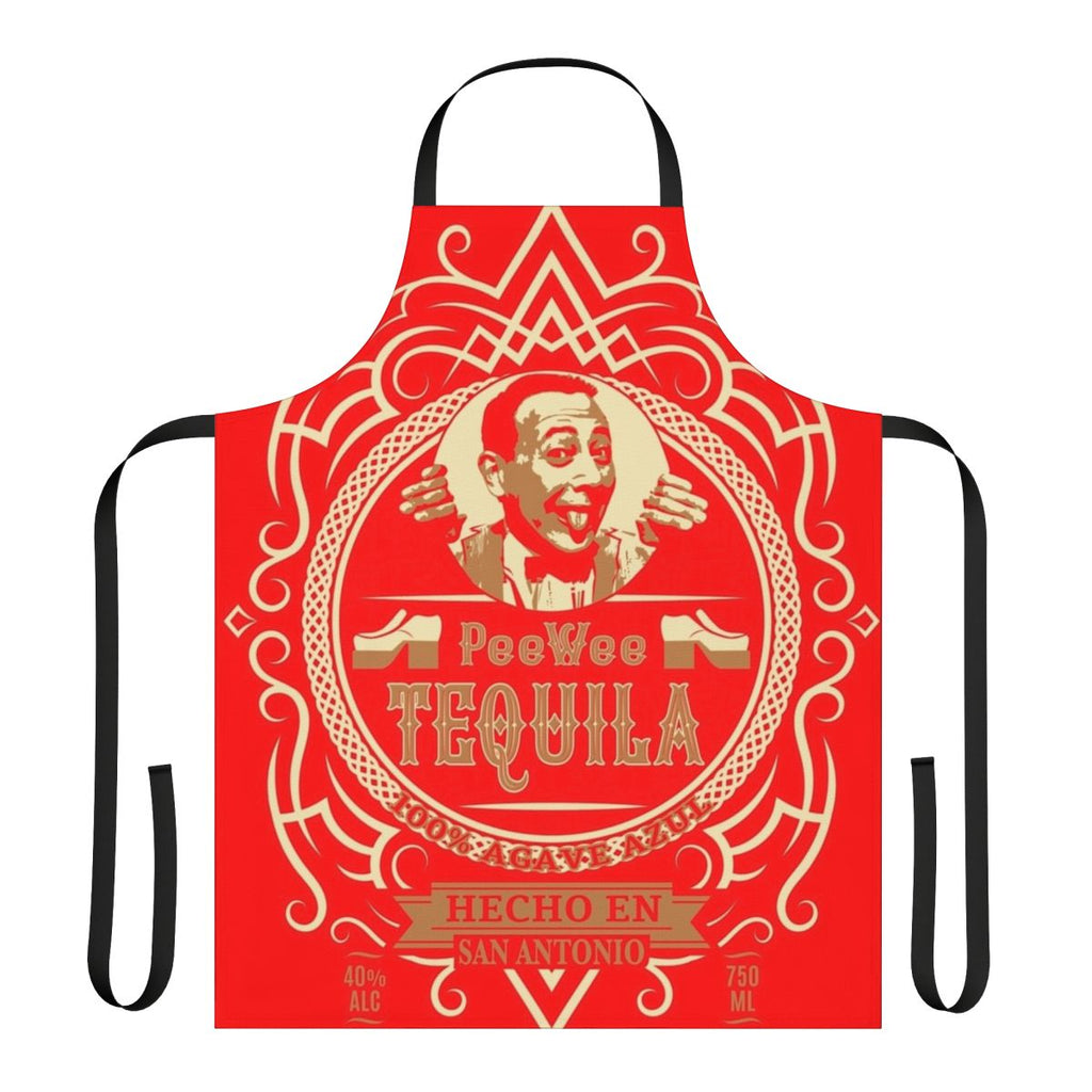 Pee Wee Herman inspired tequila label apron with retro 80s comedy style