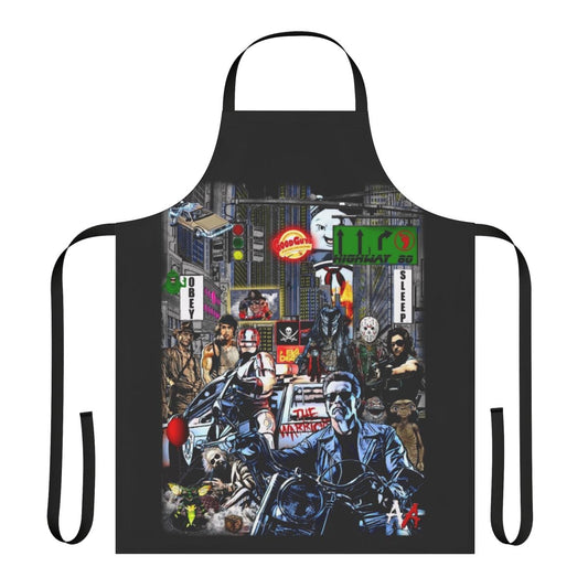 Retro 80s themed apron featuring classic 1980s movie references