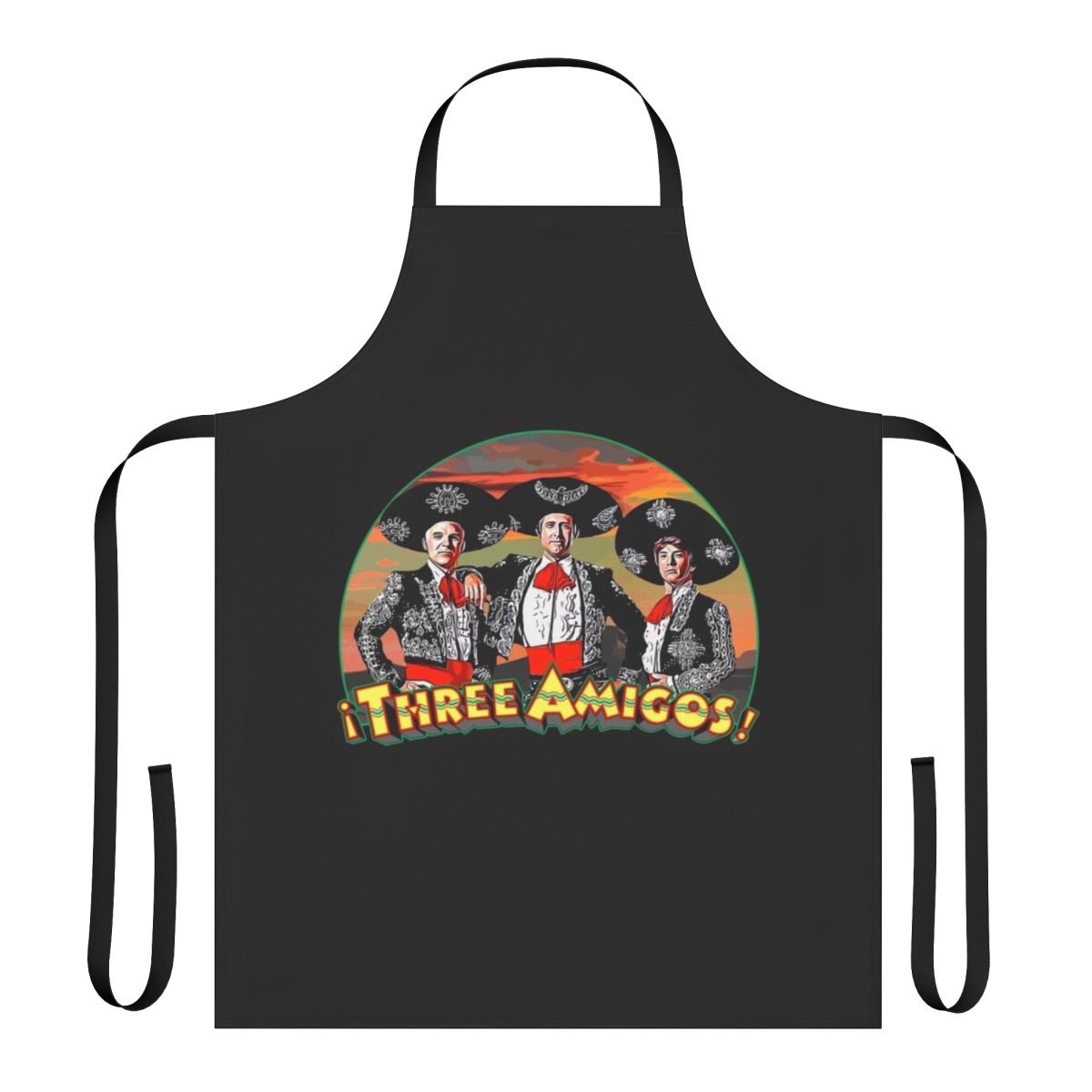 Three Amigos-inspired apron featuring the iconic trio of Martin Short, Steve Martin, and Chevy Chase