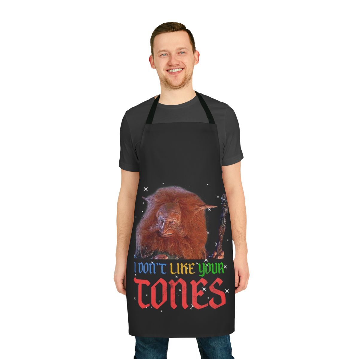 "Retro '80s tone-themed apron inspired by the Masters of the Universe franchise"