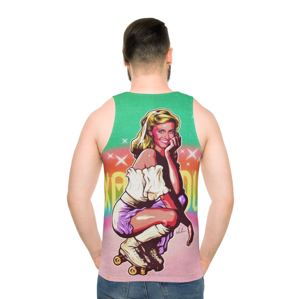 Retro 80s unisex tank top with rainbow and disco design