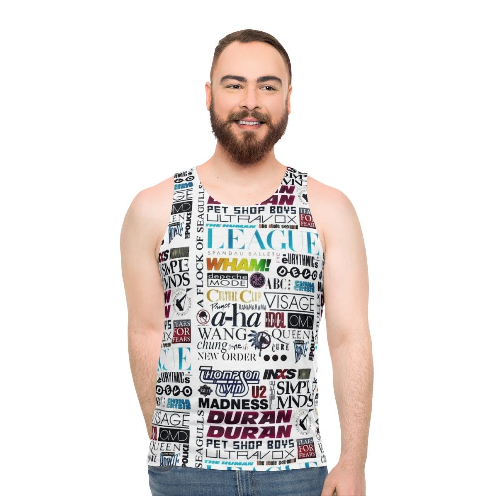 Retro 80s unisex tank top with music-inspired graphic