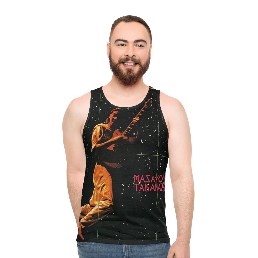 Retro unisex tank top featuring the album cover of Masayoshi Takanaka's "Finger Dancin'"