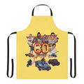Colorful 80s inspired apron with vigilante force graphics