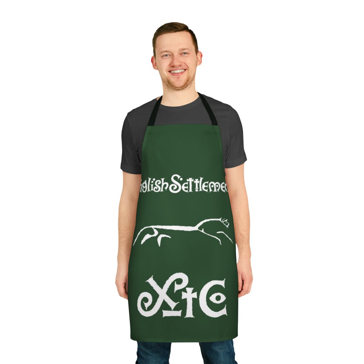 Retro 80s XTC-inspired English Settlement apron with band logo and lyrics