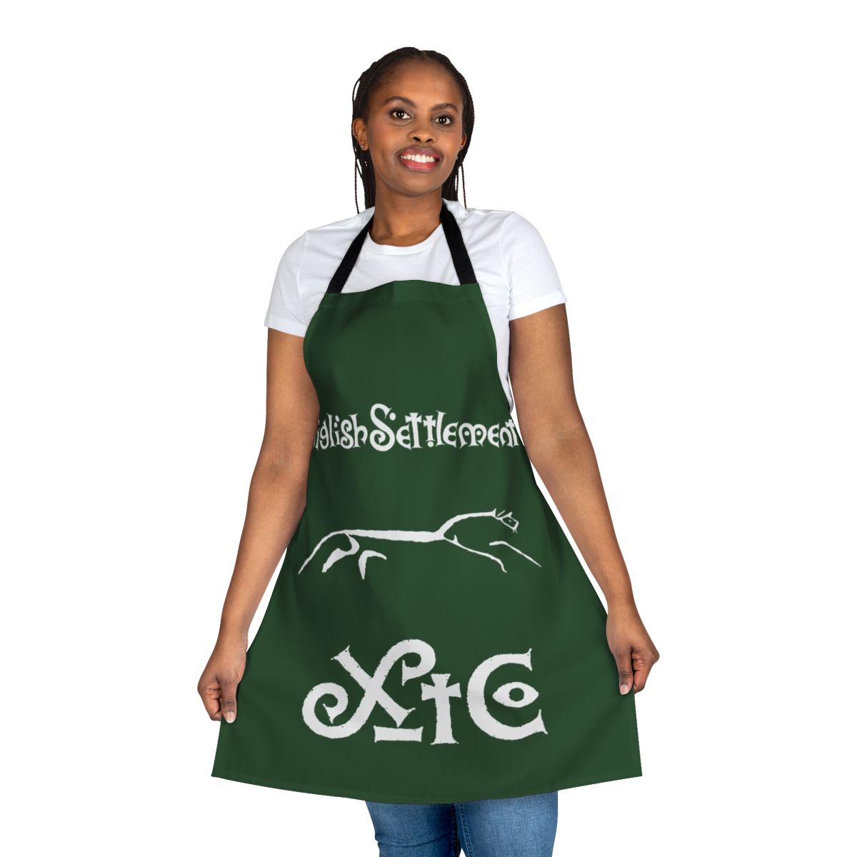 Retro 80s XTC-inspired English Settlement apron with band logo and lyrics