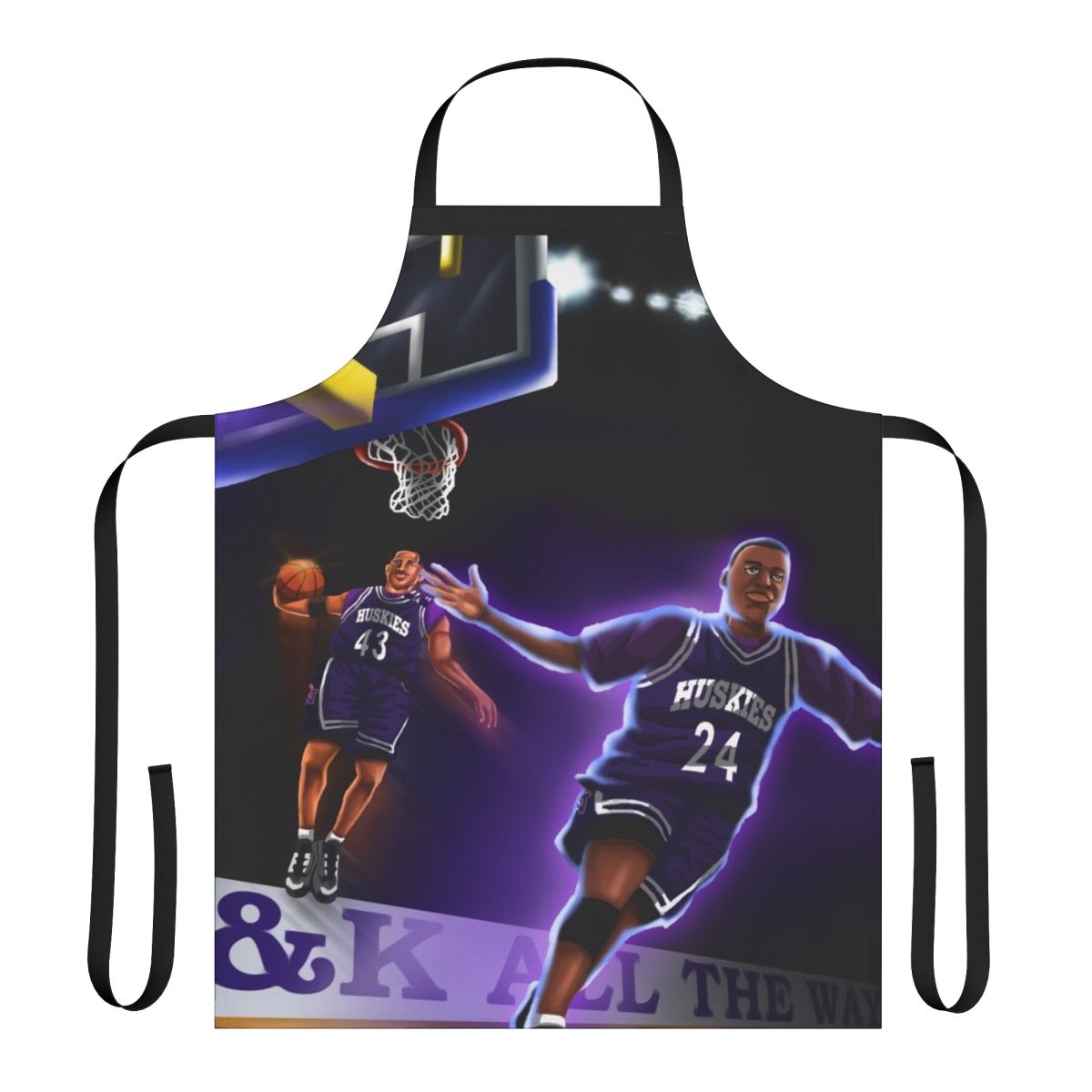 Retro 90s basketball-themed apron featuring the "A.K. Alley Oop" design