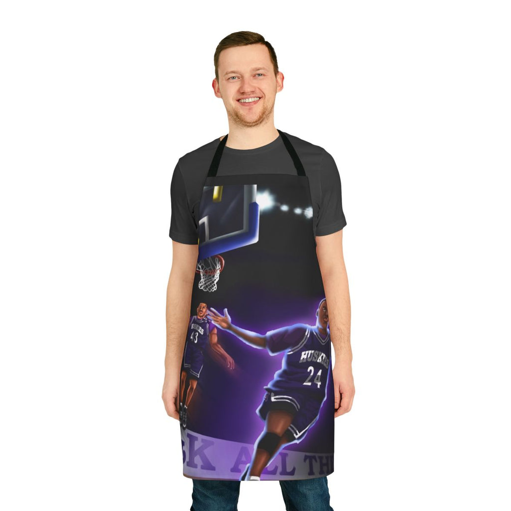 Retro 90s basketball-themed apron featuring the "A.K. Alley Oop" design