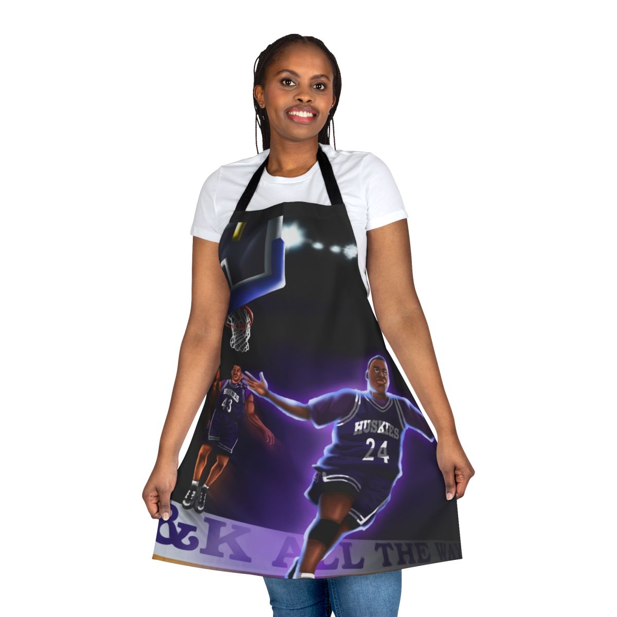 Retro 90s basketball-themed apron featuring the "A.K. Alley Oop" design