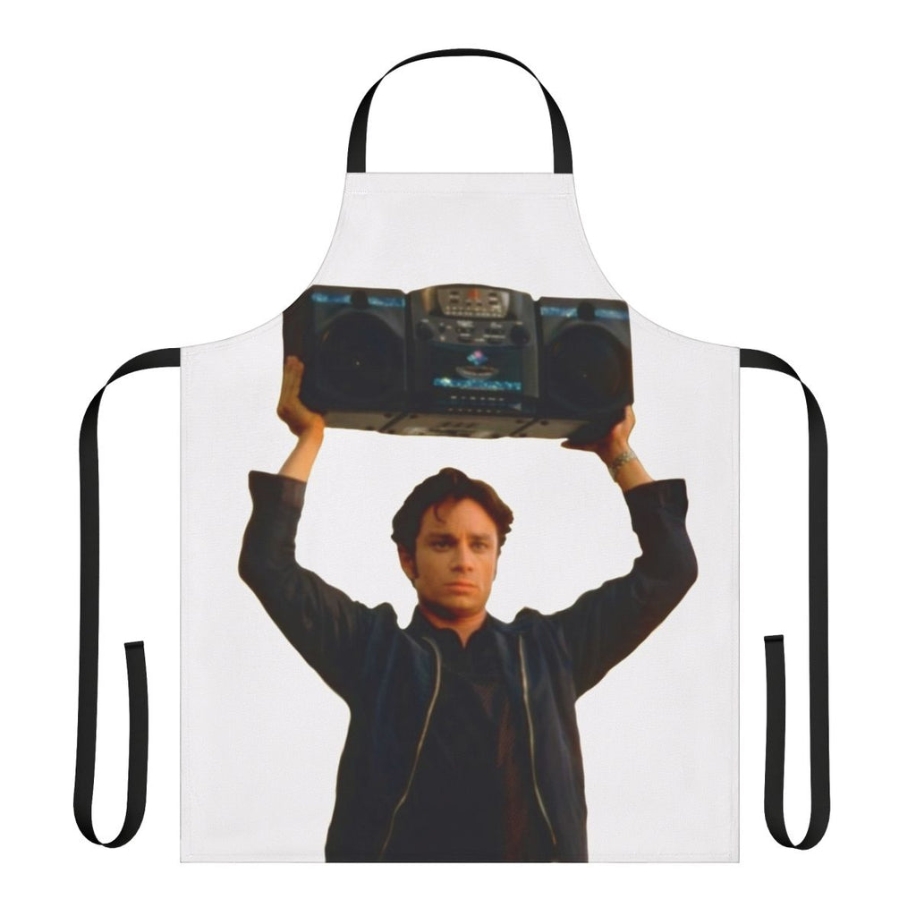 Retro-styled apron featuring a 90s boombox design, a nod to Chris Kattan's iconic Roxbury Guys character