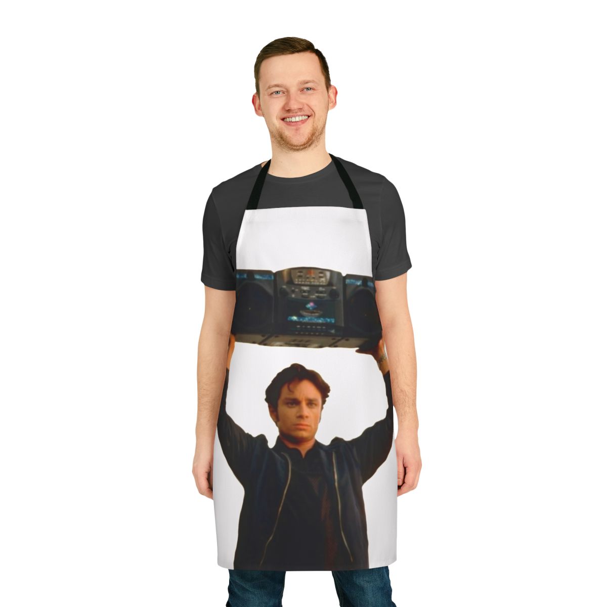 Retro-styled apron featuring a 90s boombox design, a nod to Chris Kattan's iconic Roxbury Guys character