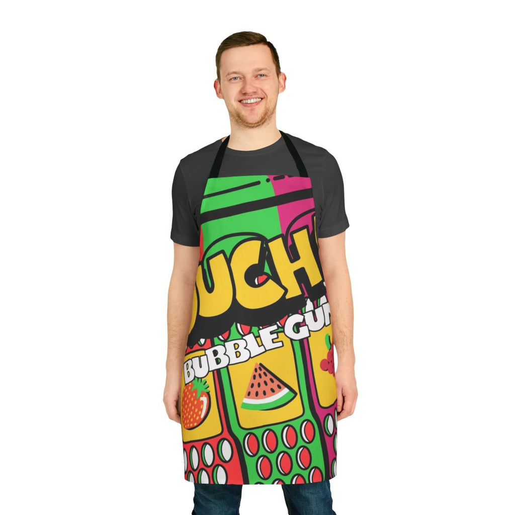 Colorful 90s-inspired apron featuring retro bubblegum artwork and sweet fruit flavors