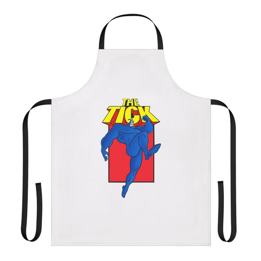 Retro 90s cartoon superhero apron featuring the iconic character The Tick