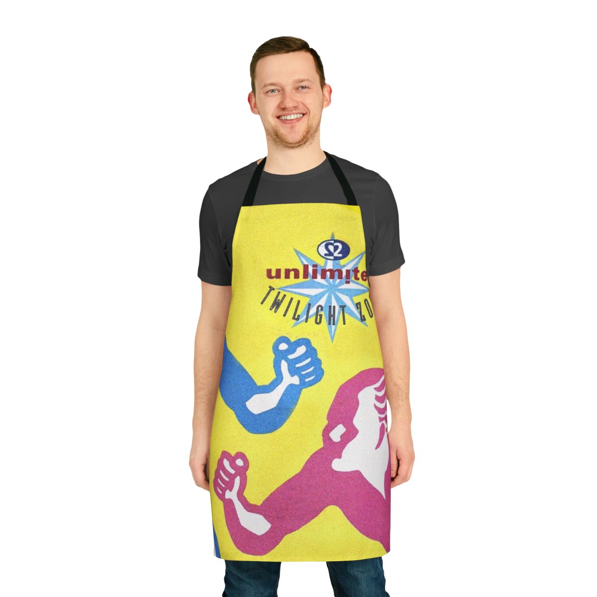 Retro 90s dance music themed apron with 2 Unlimited inspired design