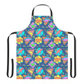 Apron featuring a 90s-inspired dinosaur pattern with geometric shapes and a retro, grunge-style design.